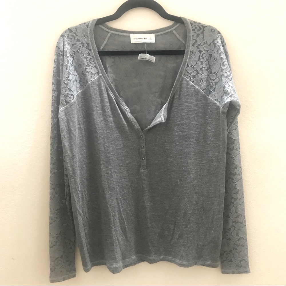 Abercrombie Gray Lace Henley Long Sleeve Top Women’s Size S